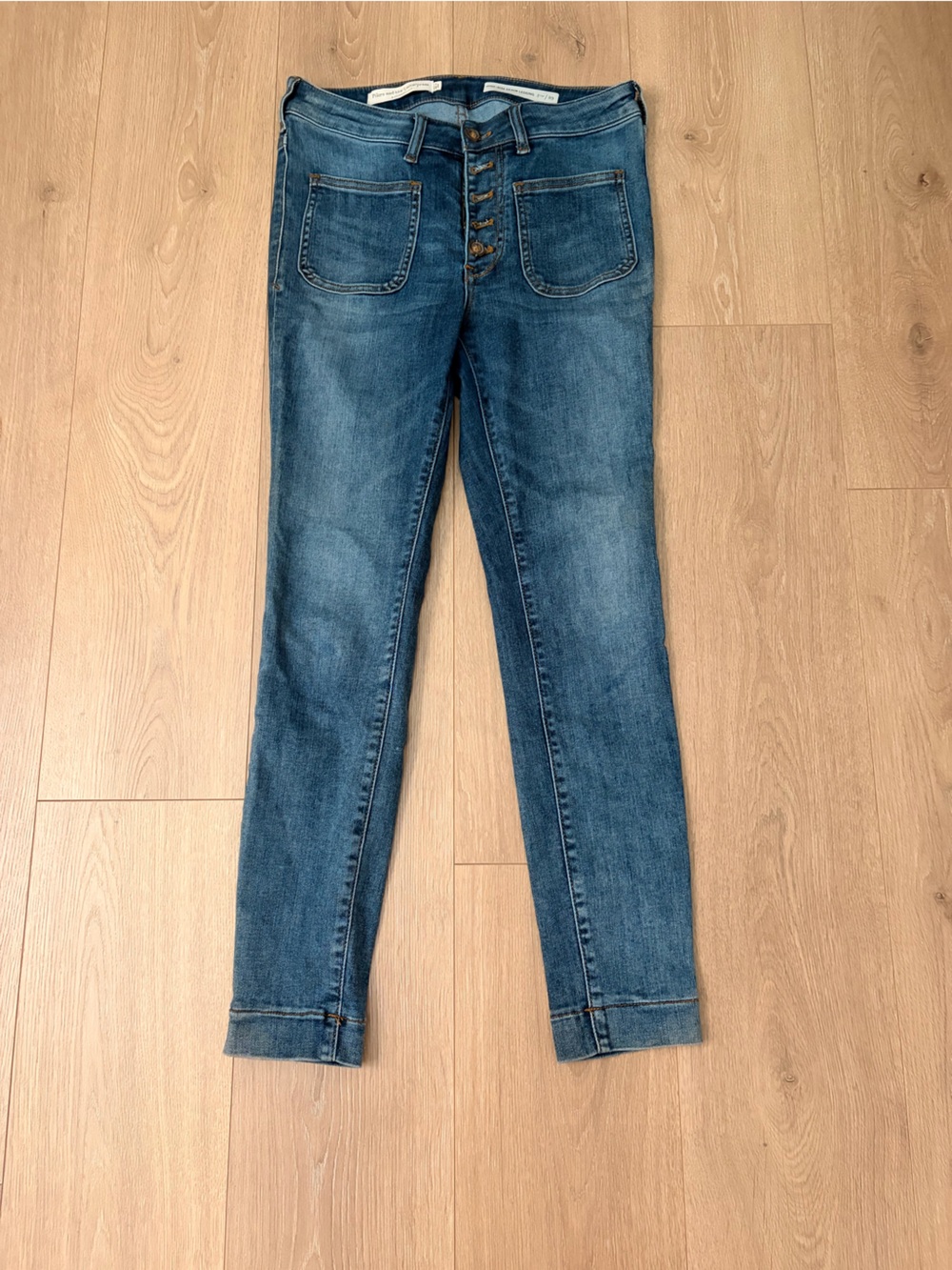 Anthropologie Mid-Blue Skinny Button-Fly Jeans